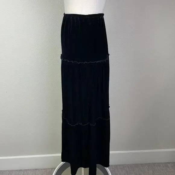 Vintage Black Velvet Notations Tiered Midi Skirt 1X
